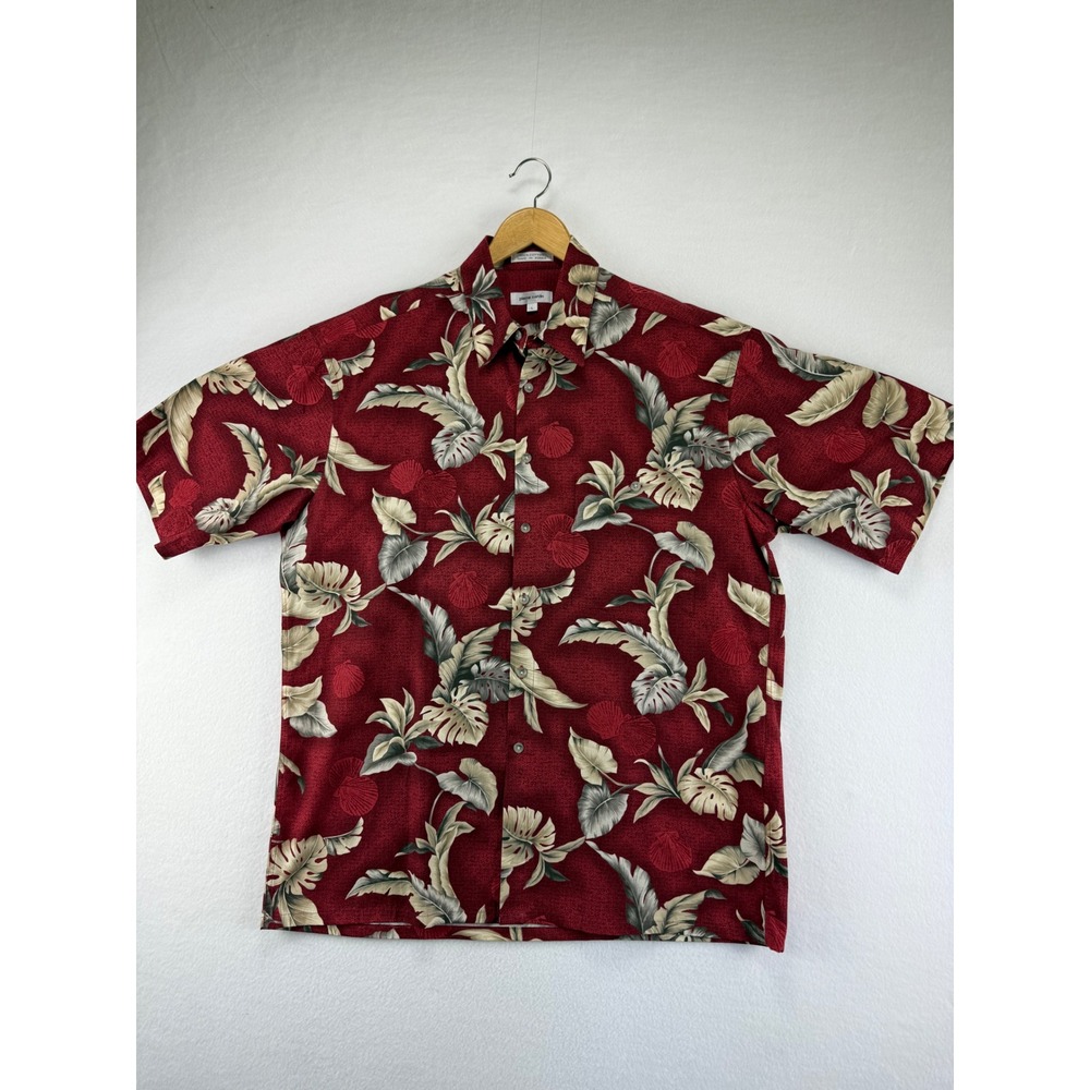 Pierre Cardin Hawaiian Shirt Mens Large Red‎ Tropical Cotton Short Sleeve